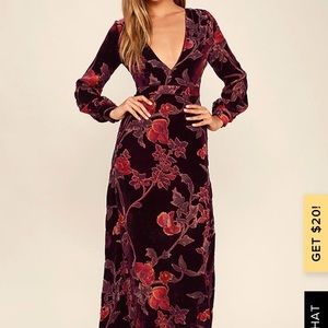 Practical Magic Burgundy Velvet Floral Maxi Dress